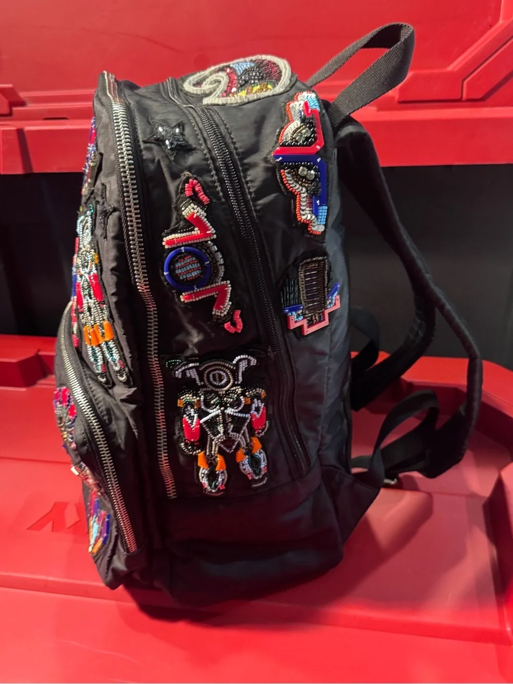 Black Embellished Beaded Backpack